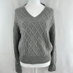 Guilty Classic Cable Knit Grey V-Neck Sweater - Large